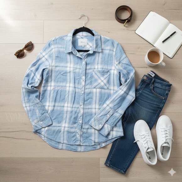 RAILS Hunter Plaid Button Down Flannel Shirt Harbor White Size Medium NWOT - Picture 2 of 9